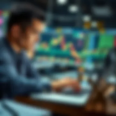 Investment Analysis in Crypto Shares Investor analyzing crypto shares on a laptop