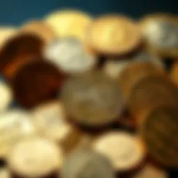 A collection of gold coins showcasing various historical designs