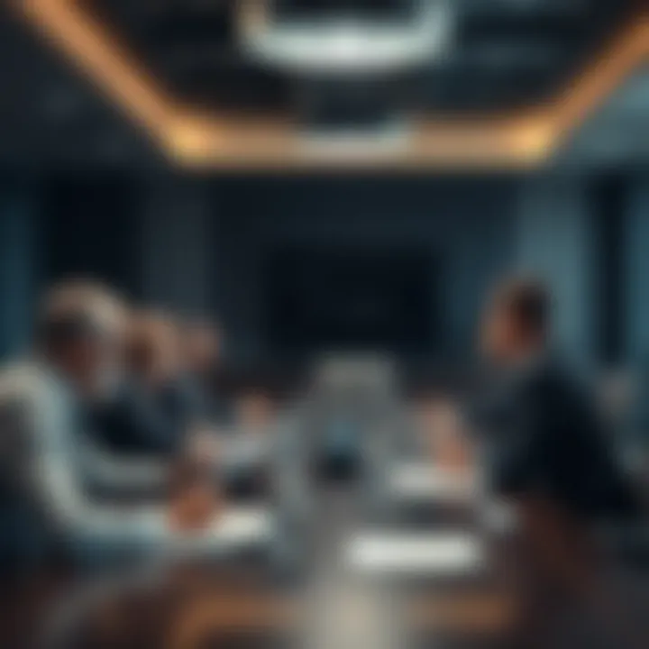 An illustration of a corporate boardroom meeting focused on strategic planning.