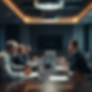Strategic Planning in Going Public An illustration of a corporate boardroom meeting focused on strategic planning.