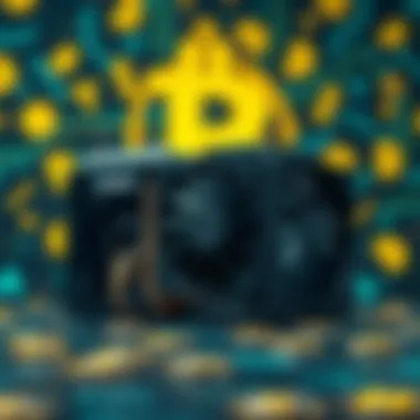 High-Efficiency ASIC Mining Hardware High-efficiency ASIC mining hardware displayed against a backdrop of cryptocurrency symbols